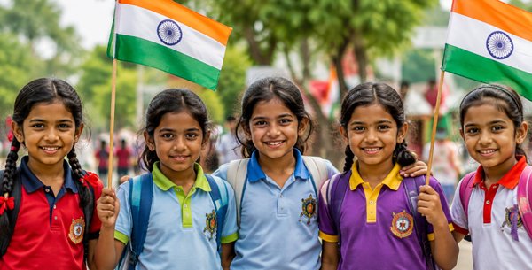 Children participating in nation building activities